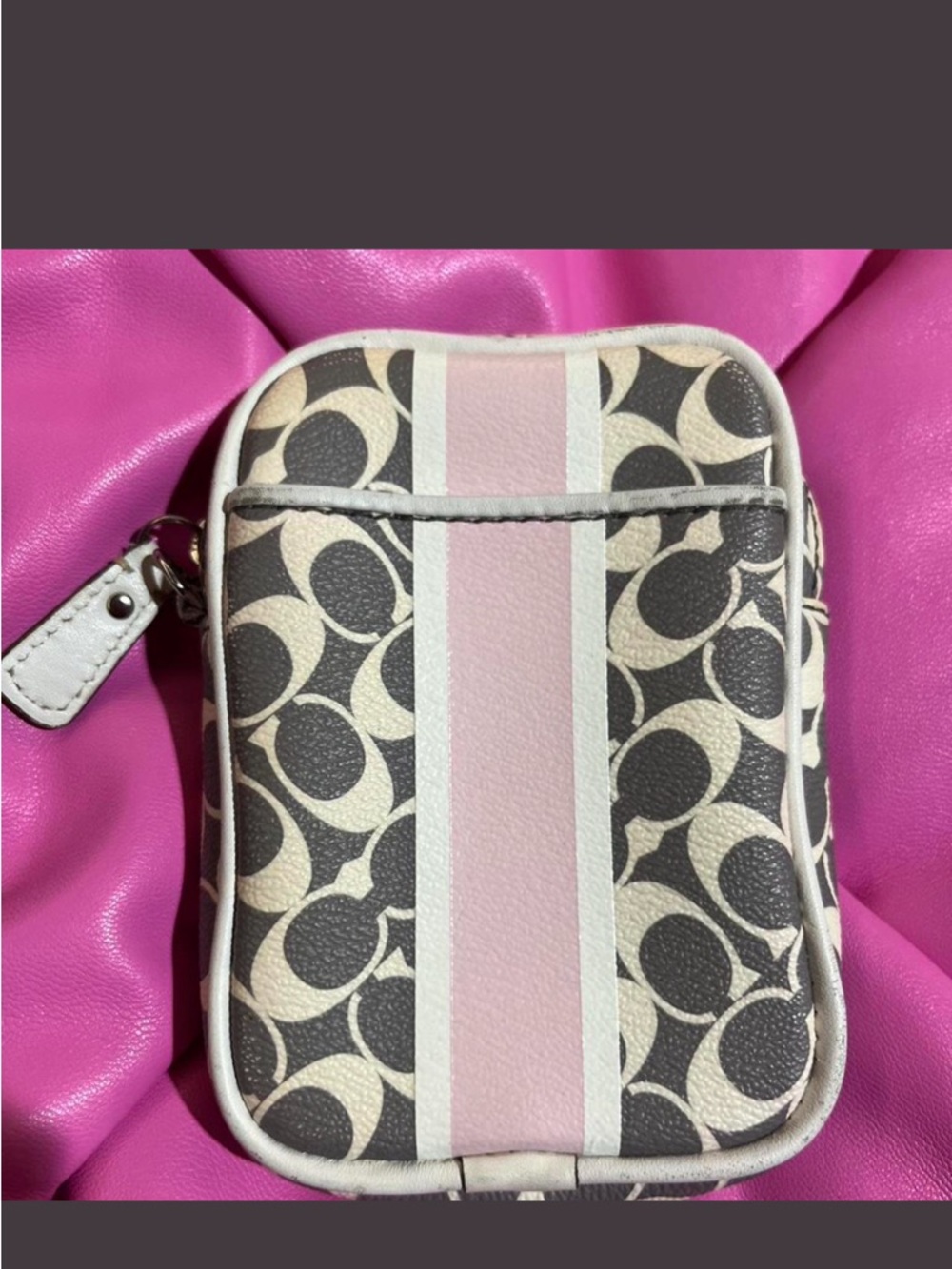 Coach Heritage Canvas Crossbody Pouch with Pink Stripe